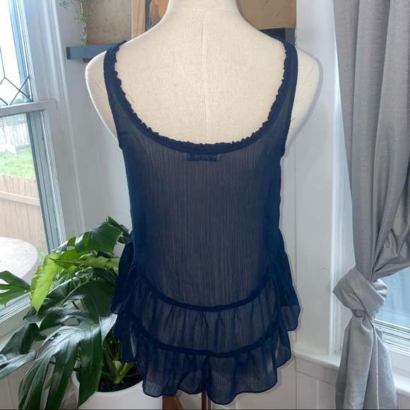 Abercrombie & Fitch | Sheer Peplum Tank Top Ruffle Eyelet Blouse Navy Blue - Picture 3 of 14